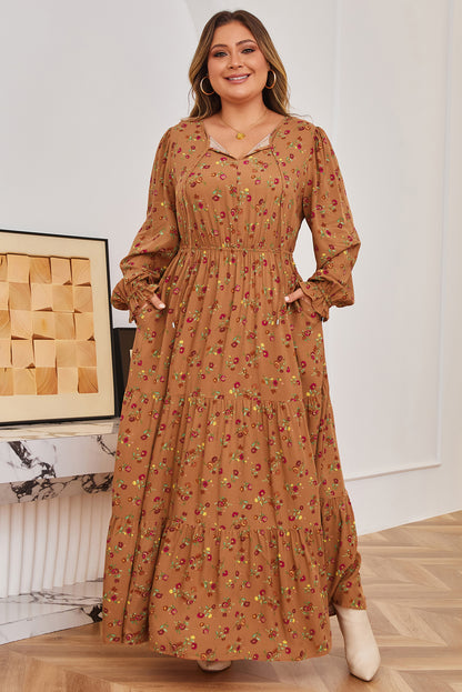 Brown Floral Tiered Maxi Dress