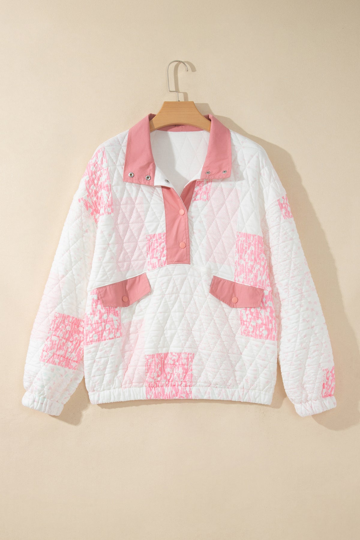 Quilted Floral Half-Button Sweatshirt