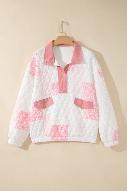 Quilted Floral Half-Button Sweatshirt