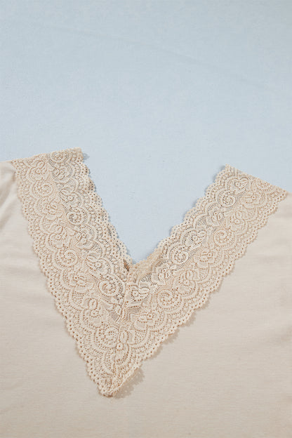 Lace-Trim V-Neck Long-Sleeve Top