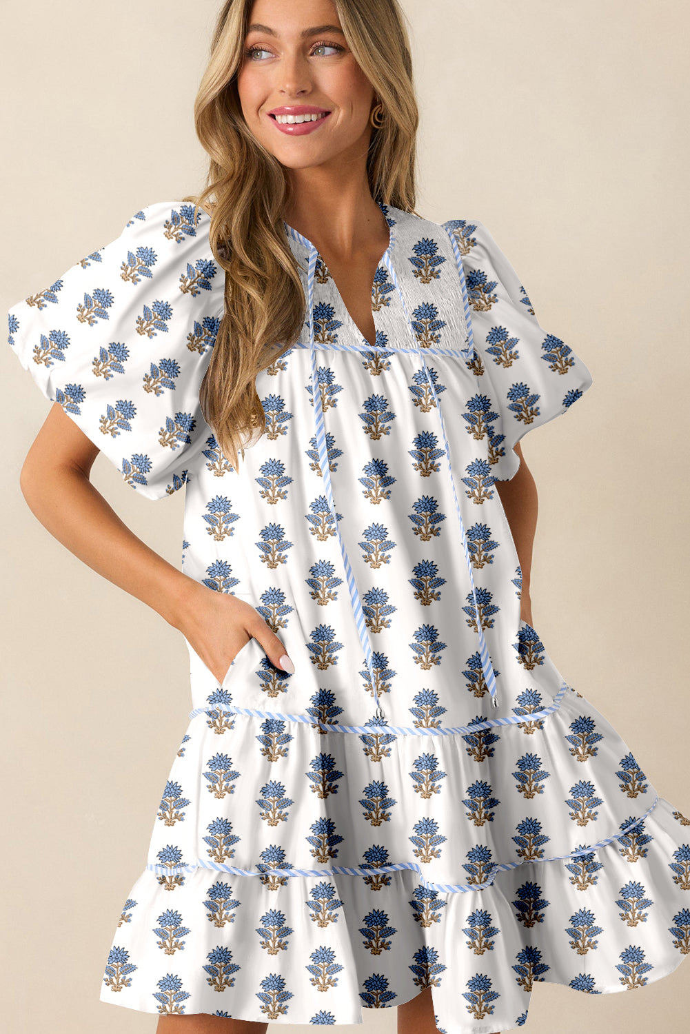 Sunday Picnic Floral Puff Sleeve Mini Dress