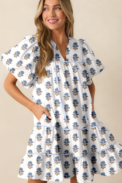 Sunday Picnic Floral Puff Sleeve Mini Dress