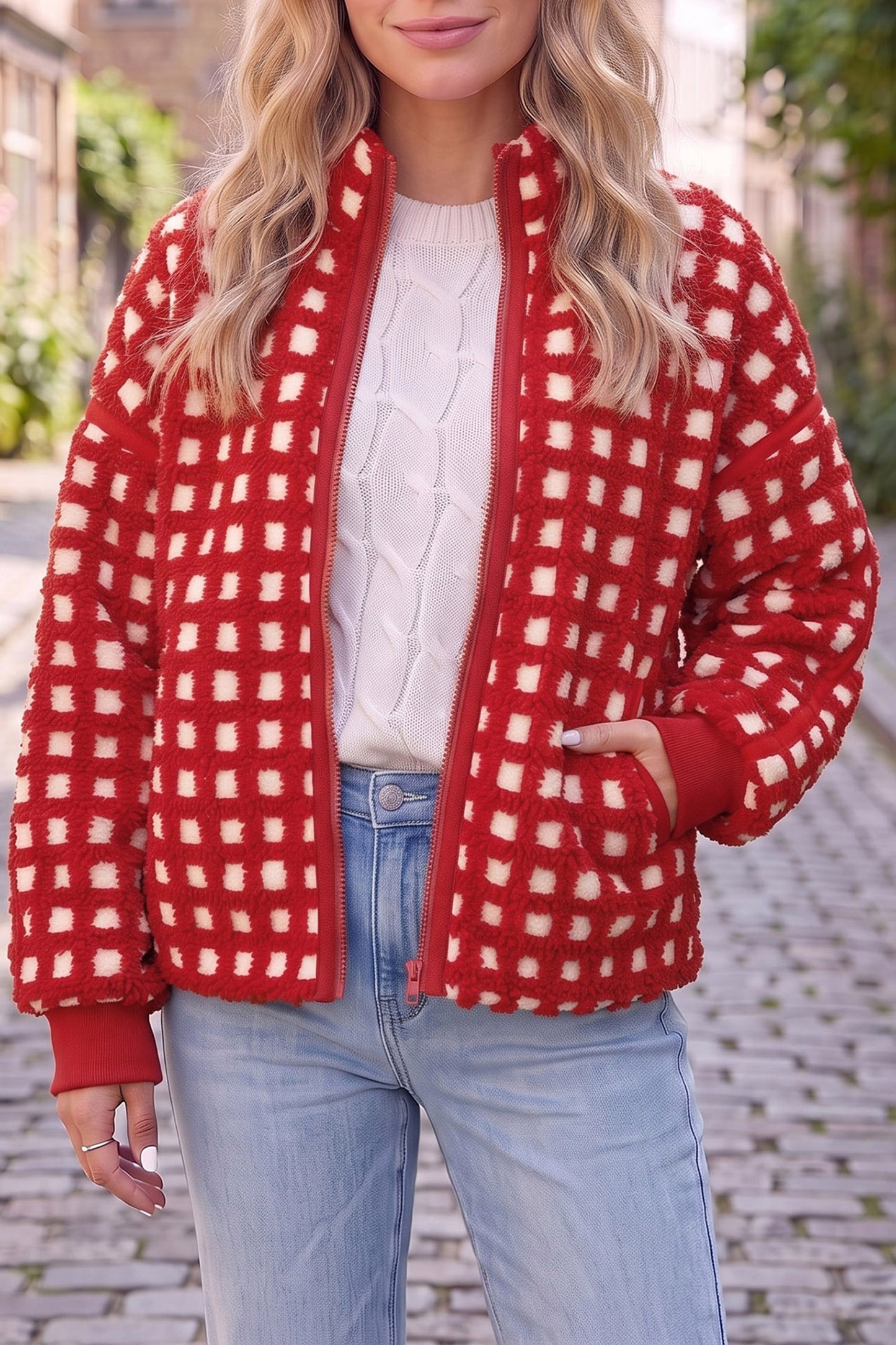 Red Pine Plaid Sherpa Jacket