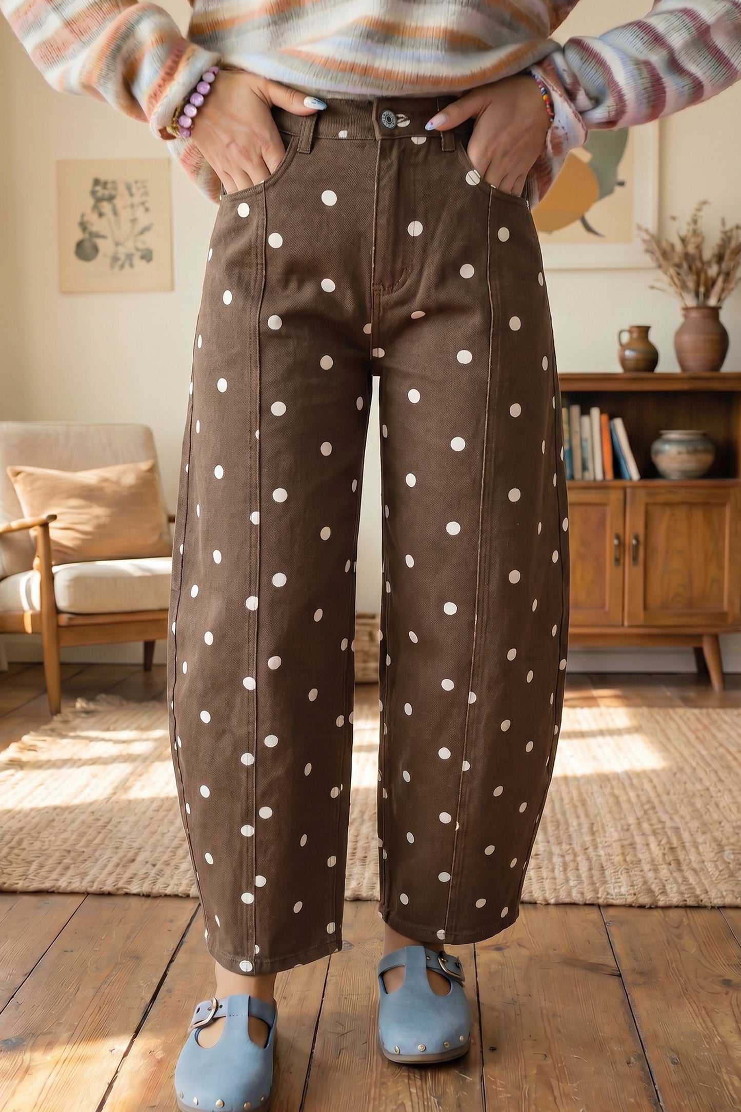 Peach Stand Polka Dot Barrel Jeans