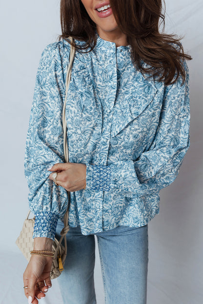 Allover Floral Puff-Sleeve Shirt