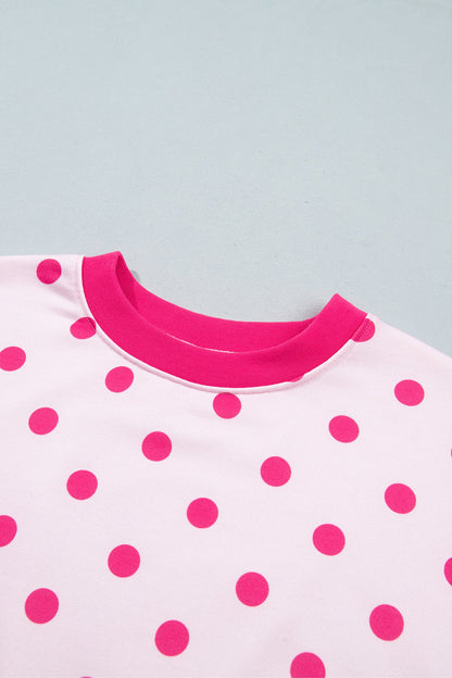 Polka Dot Colorblock Trim Round Neck Sweatshirt