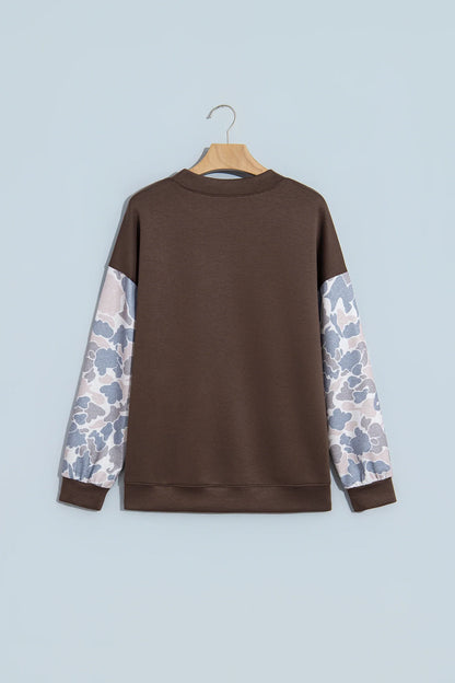 Camo Patchwork Drop Shoulder Crewneck Sweatshirt