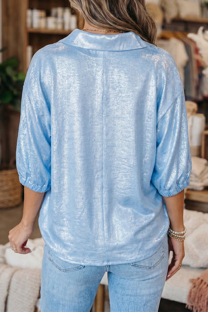Starlit Metallic Collared Top