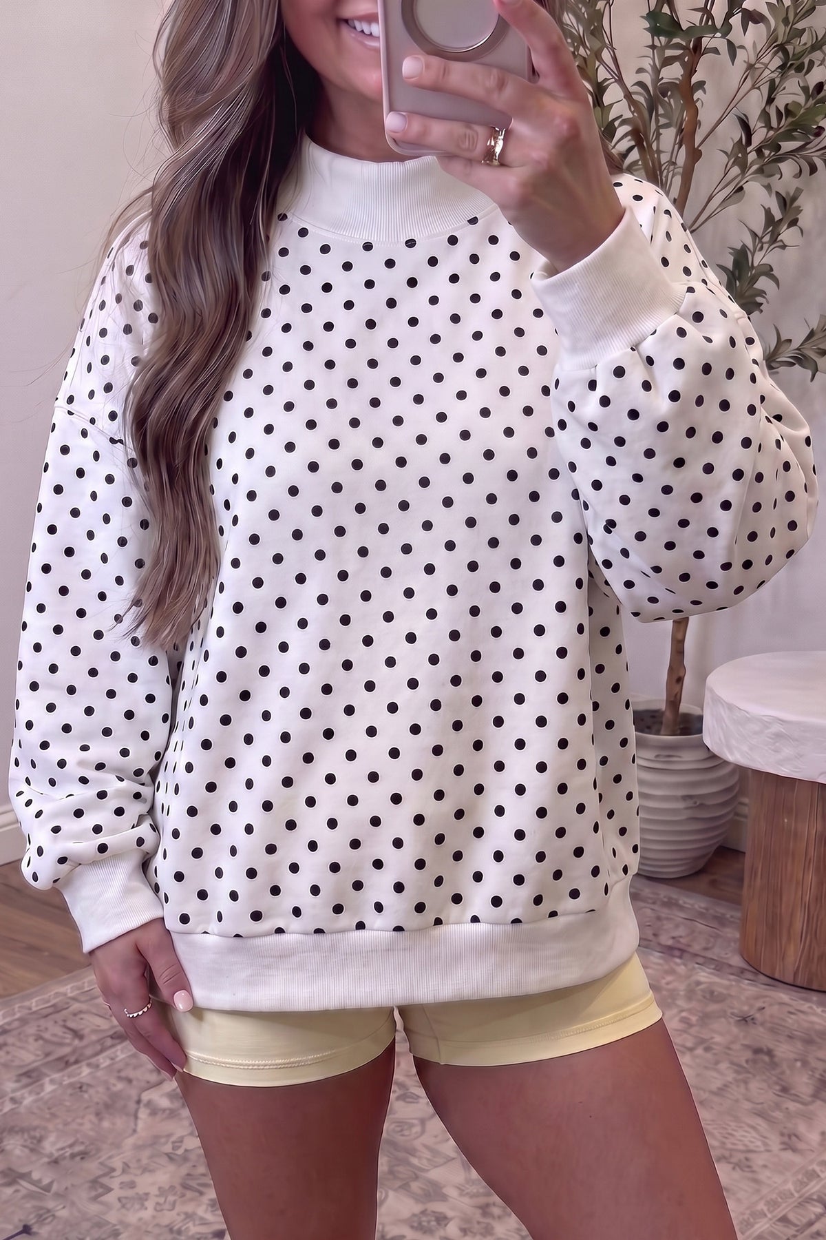 Polka Dot Mock-Neck Sweatshirt