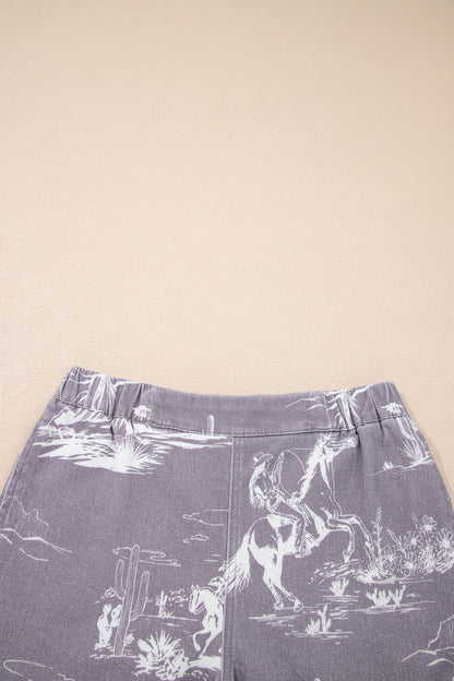 Western Sketch Denim Shorts