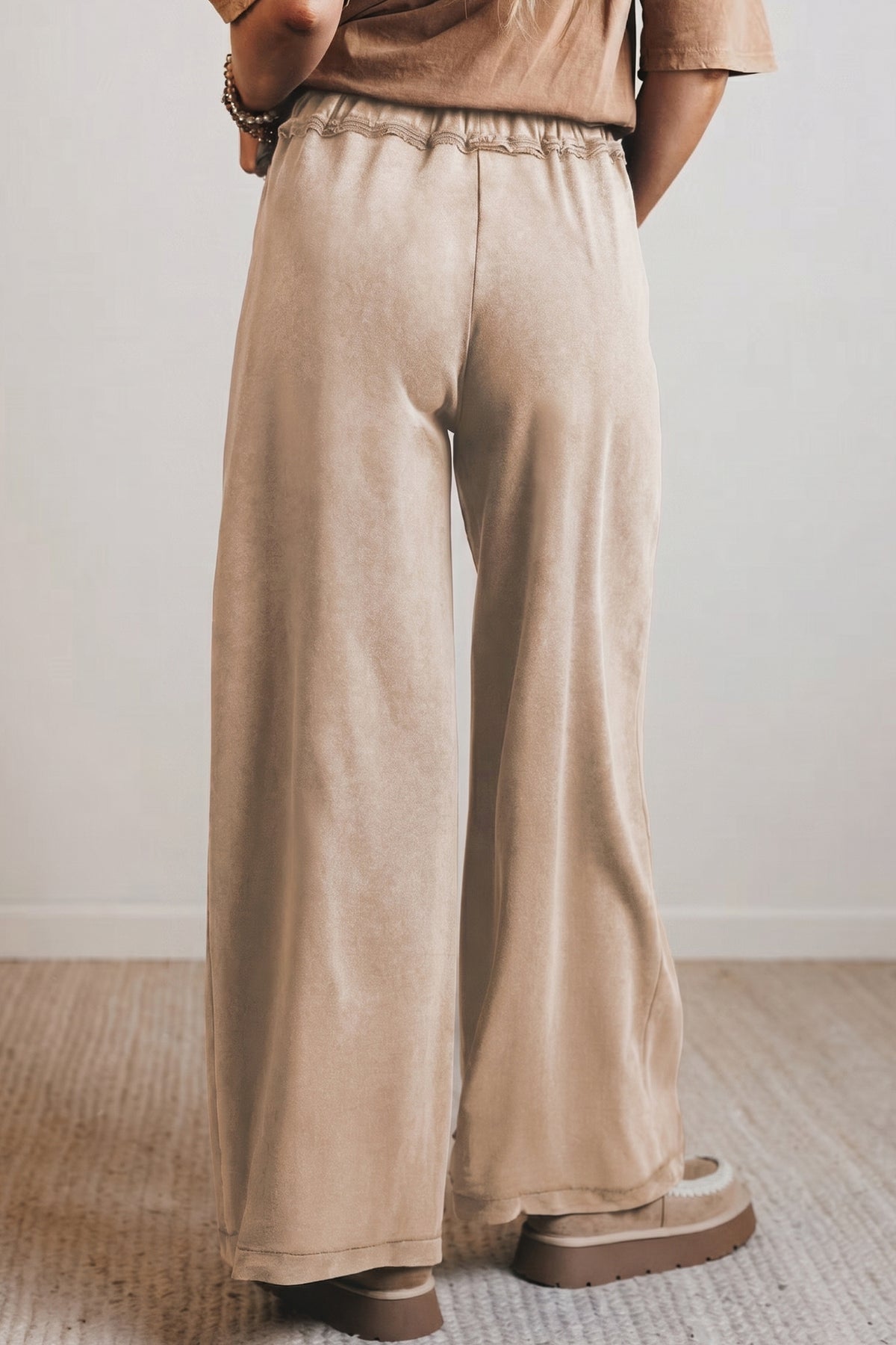 Ashleigh Blue Mineral Wash Drawstring Retro High Waist Wide Leg Western Pants