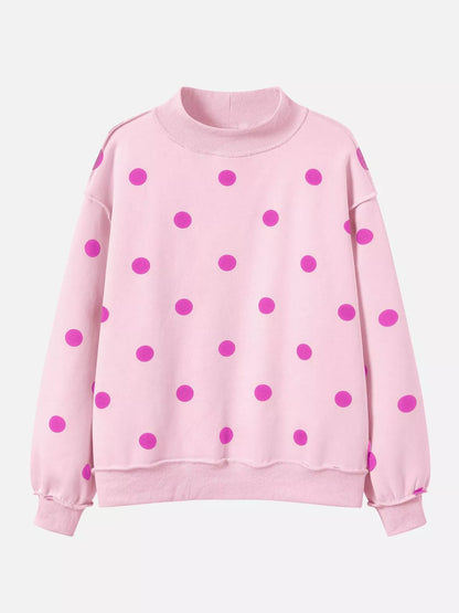 Pink Polka Dot Mock Neck Sweatshirt — view 3