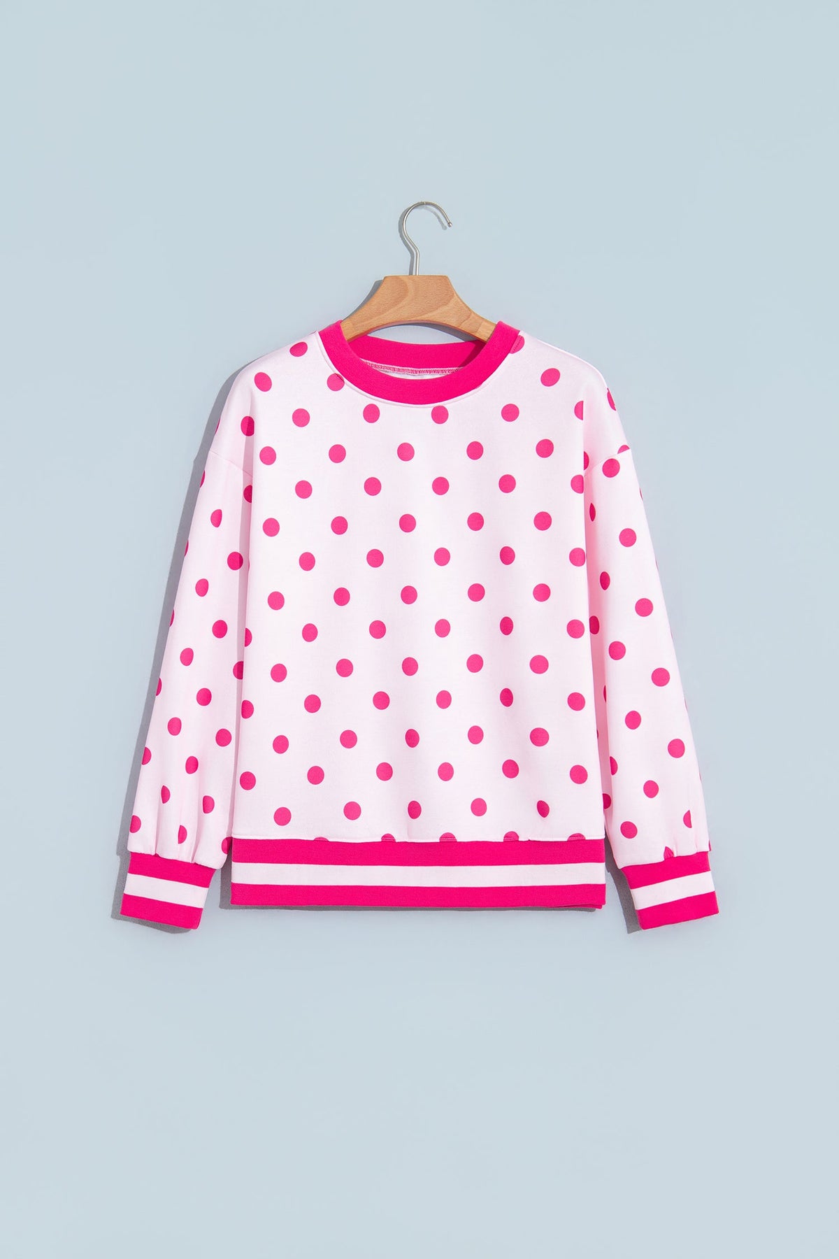 Polka Dot Colorblock Trim Round Neck Sweatshirt