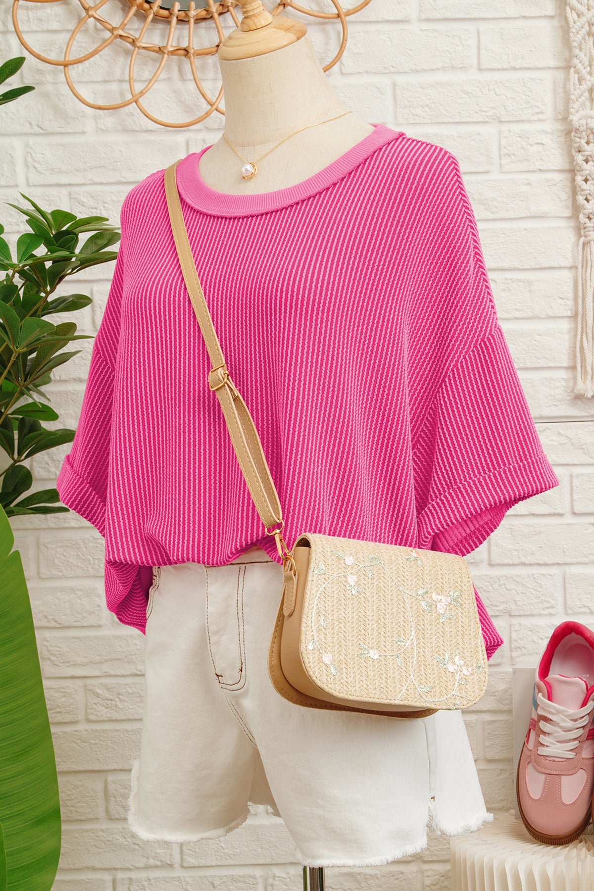Ribbed Cutout Bow-Back Tee