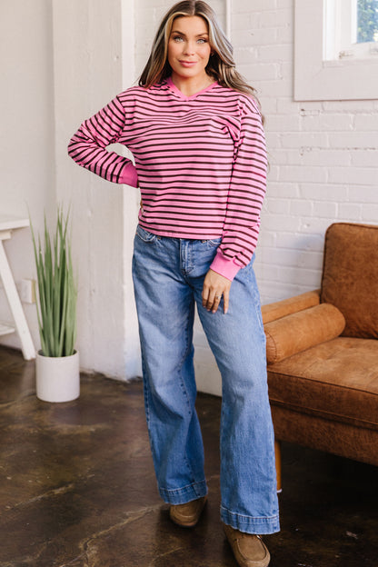 Striped Drop-Shoulder V-Neck Top