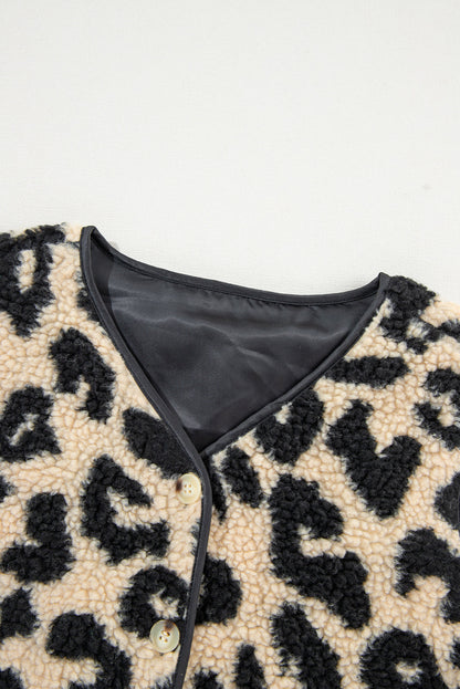 Leopard Sherpa Button Vest
