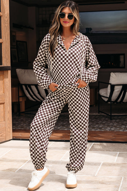 Black Check Athleisure Pant Set