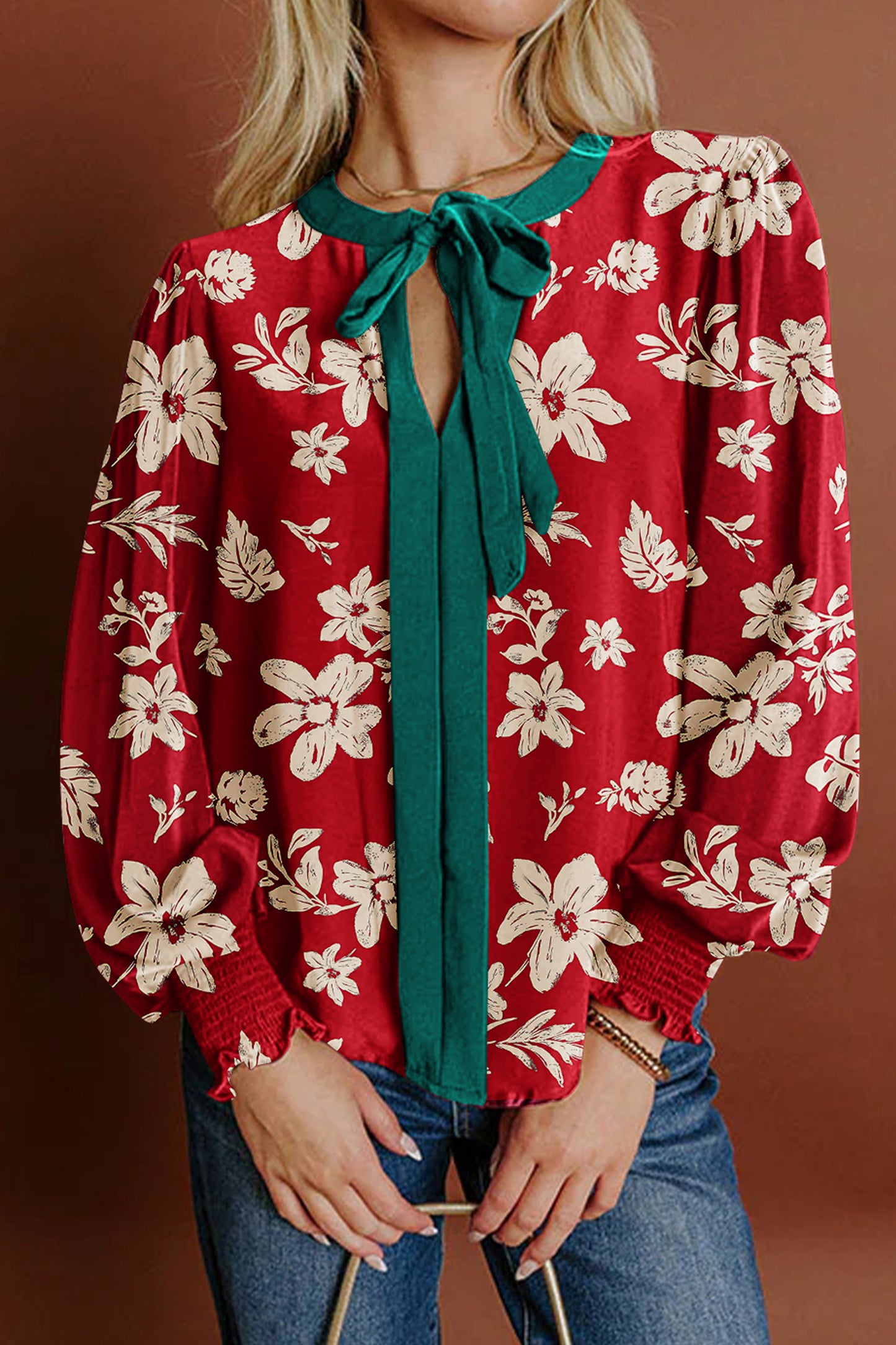 Magnolia Tied Neck Floral Blouse