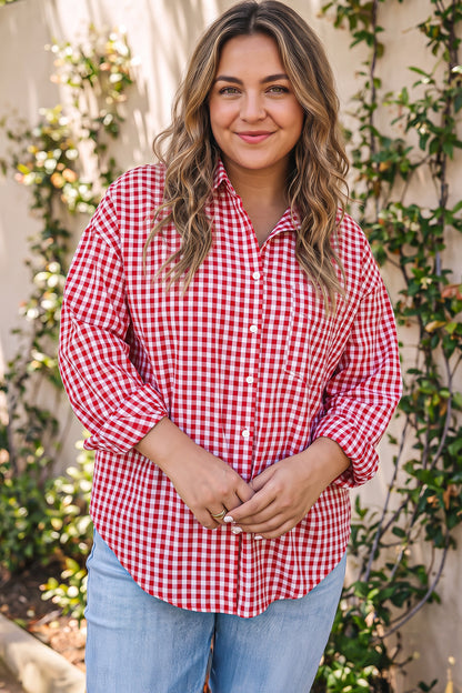 Red Plaid V-Neck Tunic
