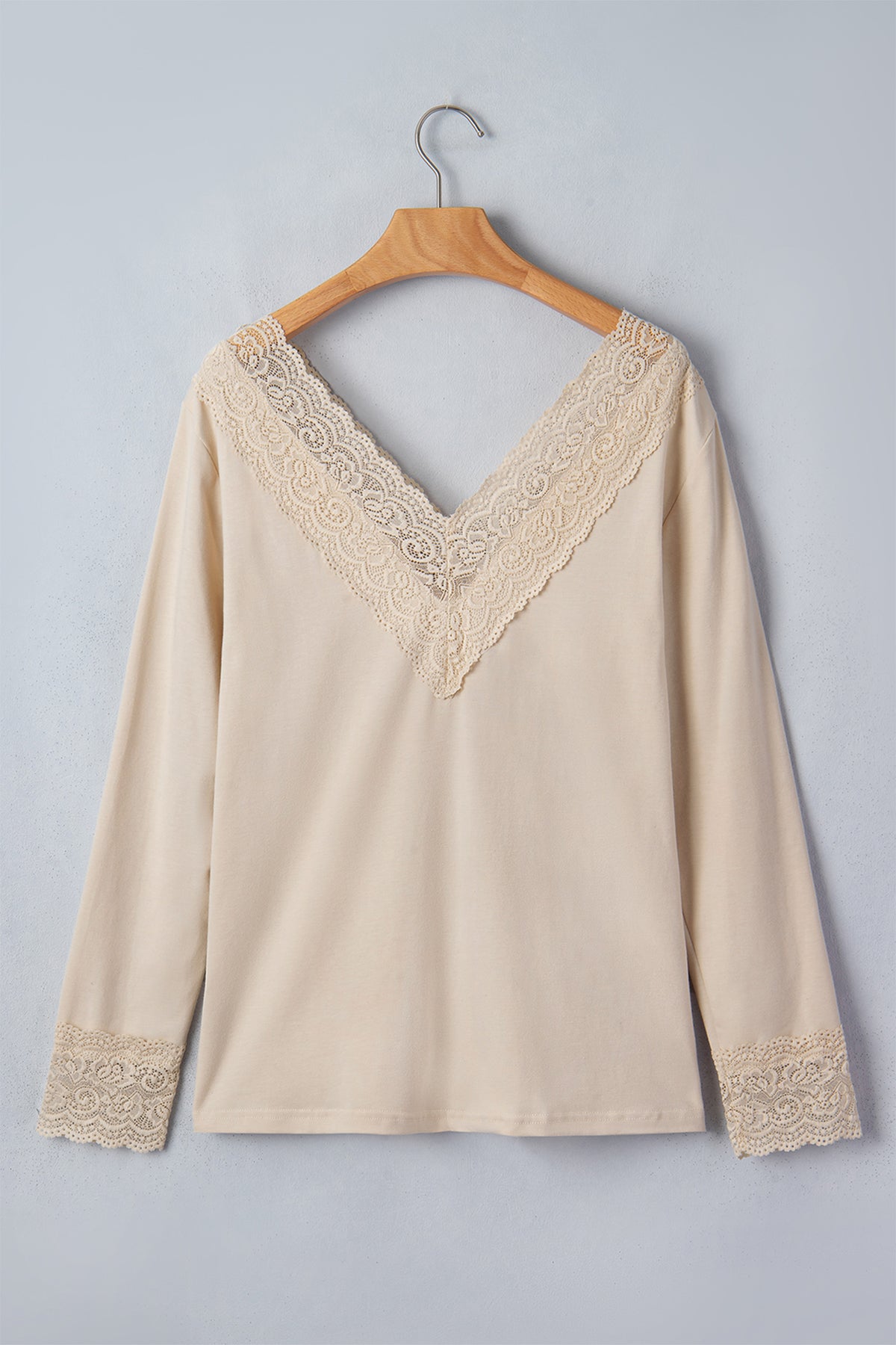 Lace-Trim V-Neck Long-Sleeve Top