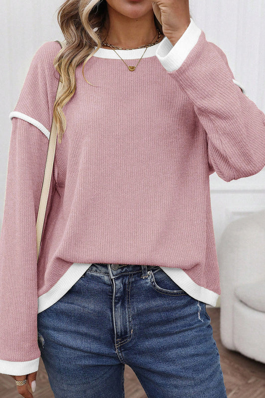 Pink Contrast-Trim Knit Top