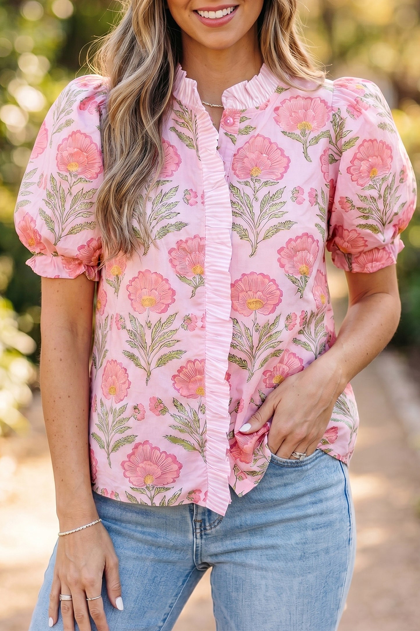 Sweet Blooms Floral Puff Sleeve Shirt
