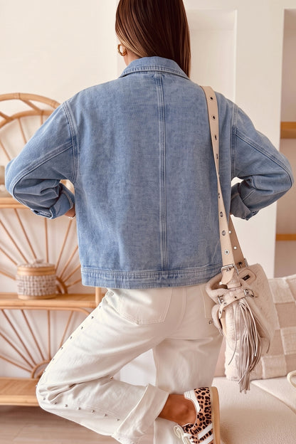 Beau Blue Studded Zip-Up Denim Jacket