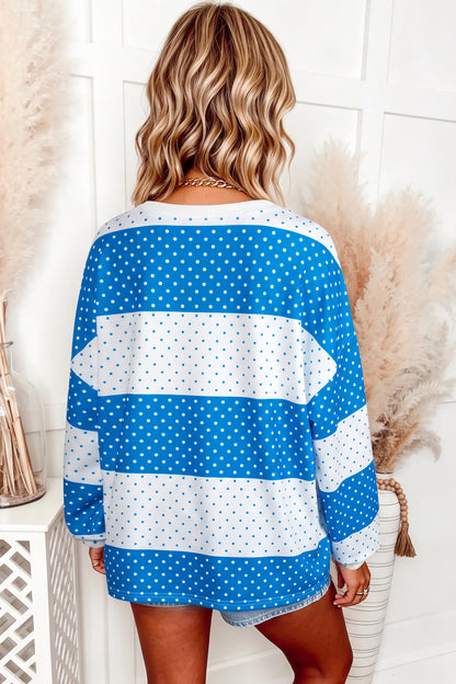 Polka Dot Patchwork Colorblock Long Sleeve Top