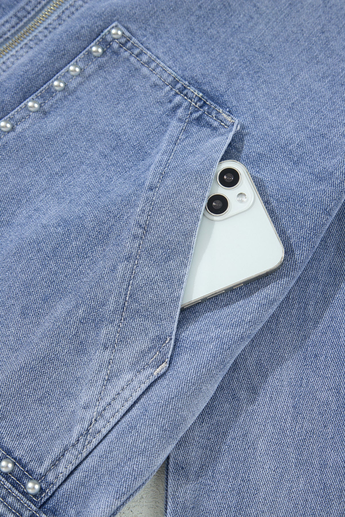 Beau Blue Studded Zip-Up Denim Jacket
