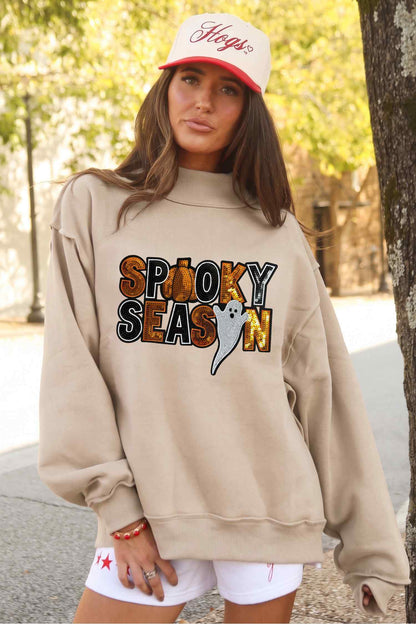 Spooky Season Sequin Mock Neck Sweatshirt