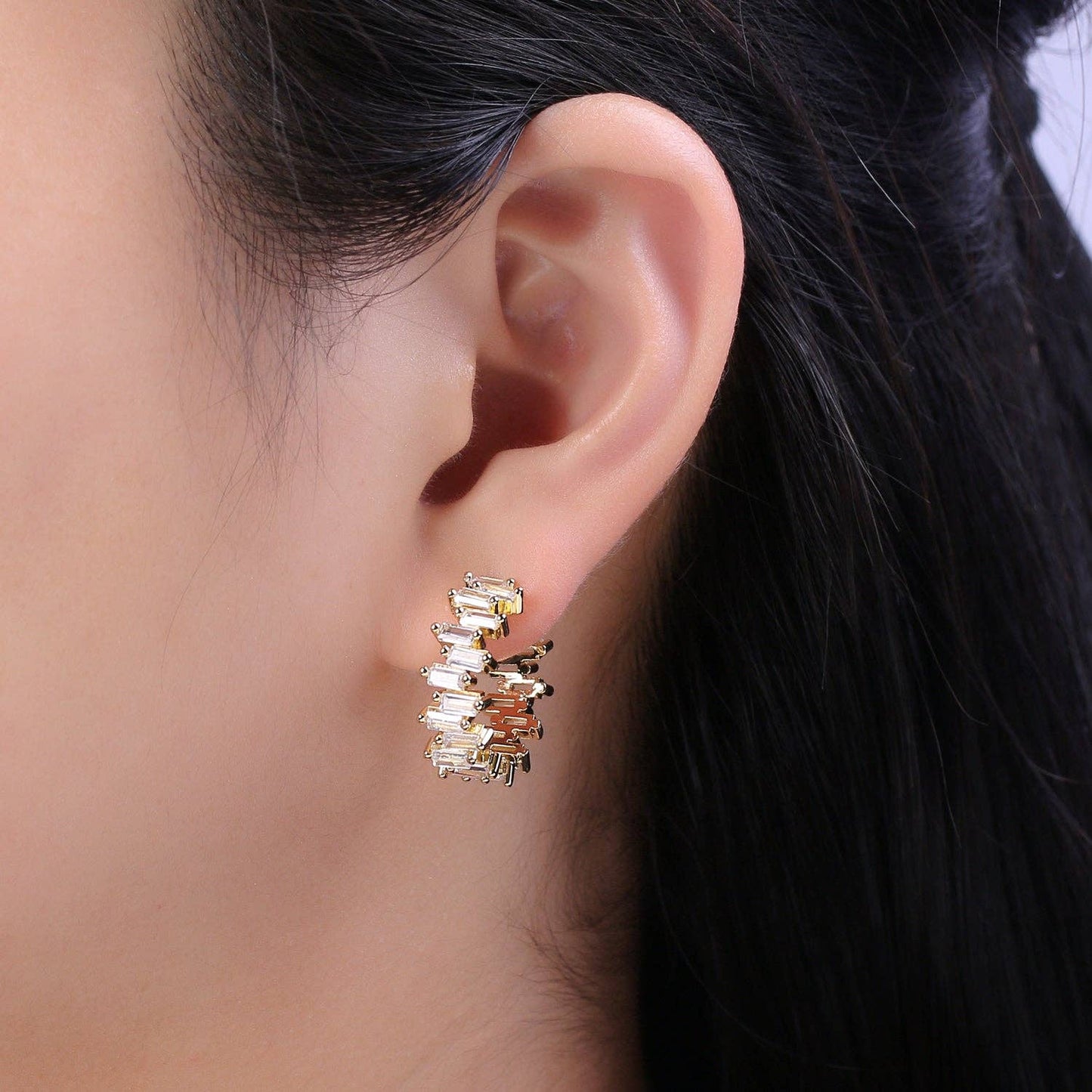 14k Gold Filled Hoop Earrings Baguette Hoop Earrings