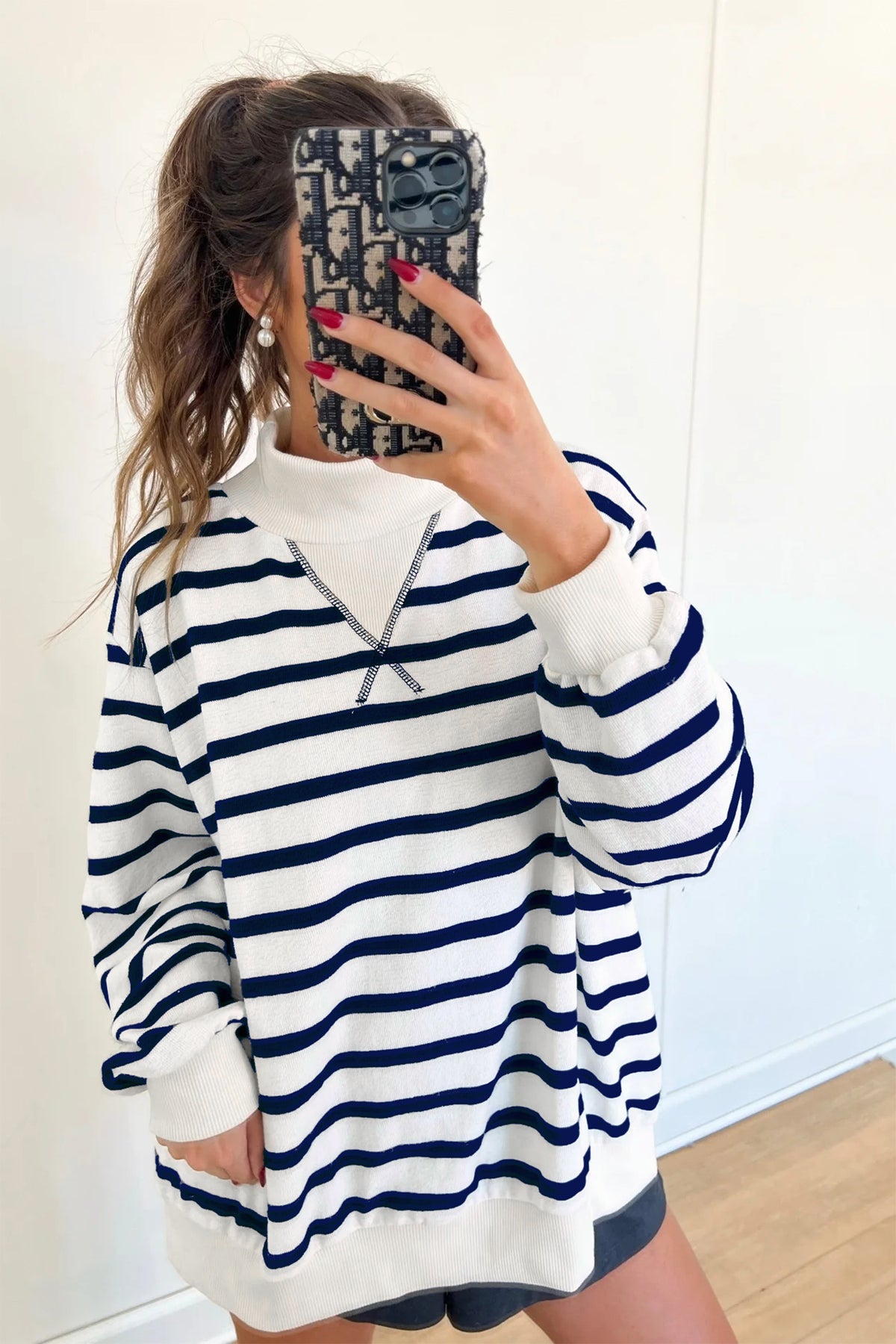 Striped Ribbed-Cuff Sweatshirt