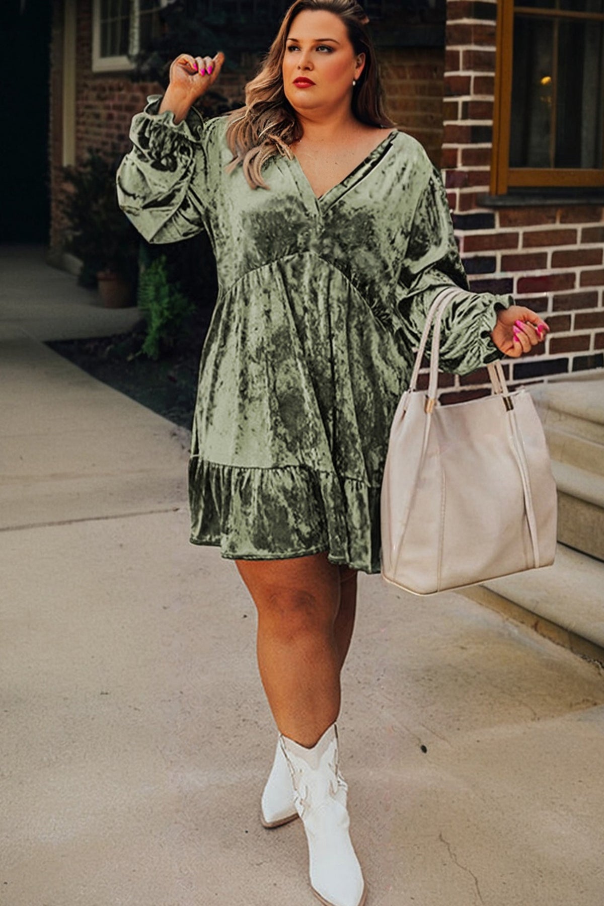 Emerald Velvet Babydoll Dress