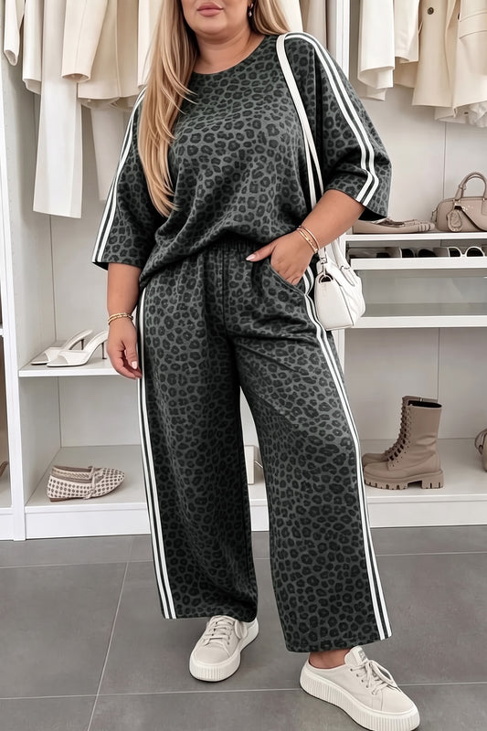 Leopard-Sleeve Top & Pants Set