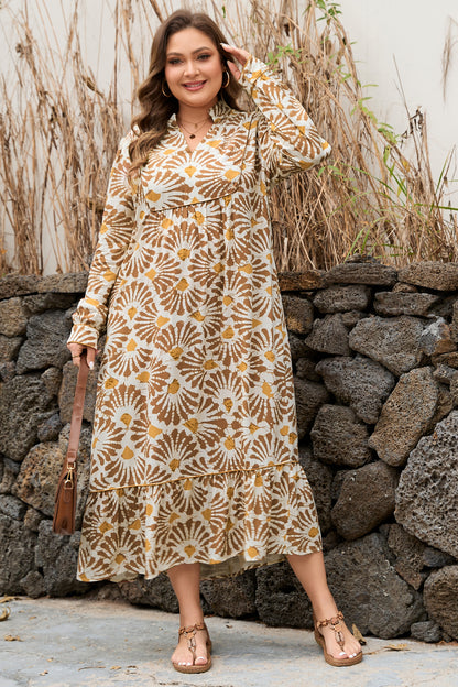 Khaki Abstract Botanical Maxi Dress
