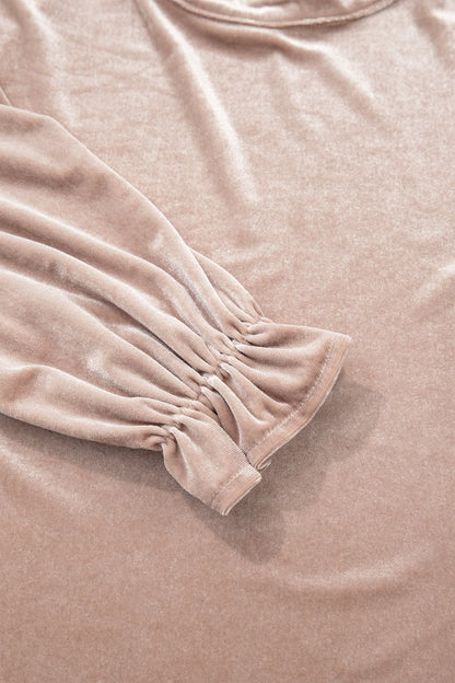 Solid Velvet Frilled Neck Long Sleeve Top