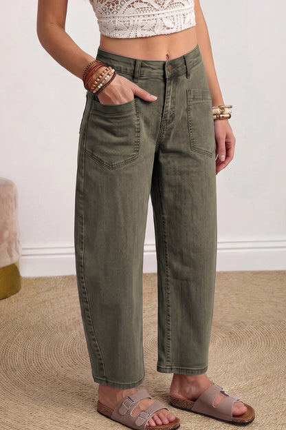 Patch-Pocket Ankle Barrel Jeans