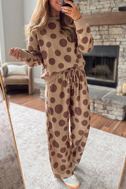 Khaki Polka Dot Relaxed Pant Set