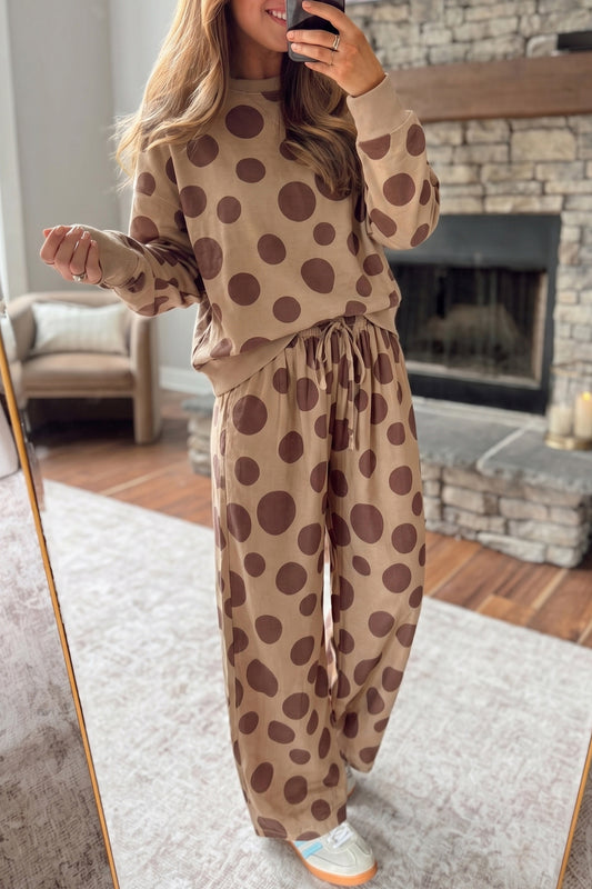 Khaki Polka Dot Relaxed Pant Set