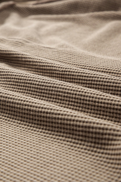 Solid Mineral Wash Waffle Knit Patchwork Shacket