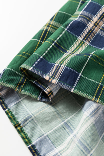 Green Plaid Notched-Neck Mini Dress