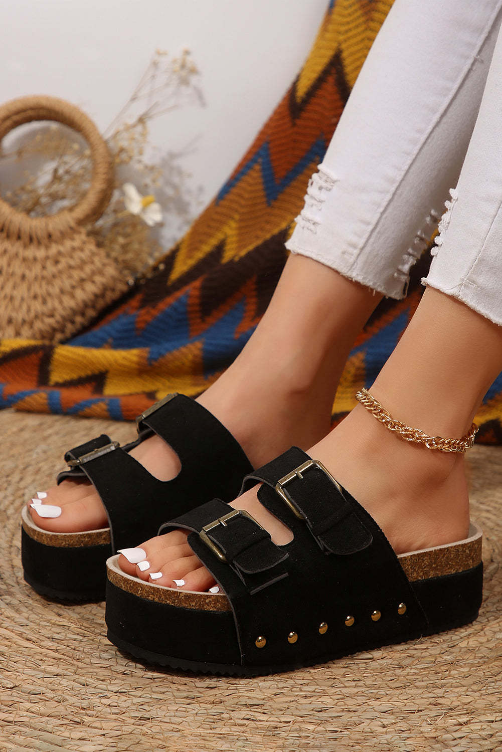 Sunset Suede Buckle Footbed Sandals