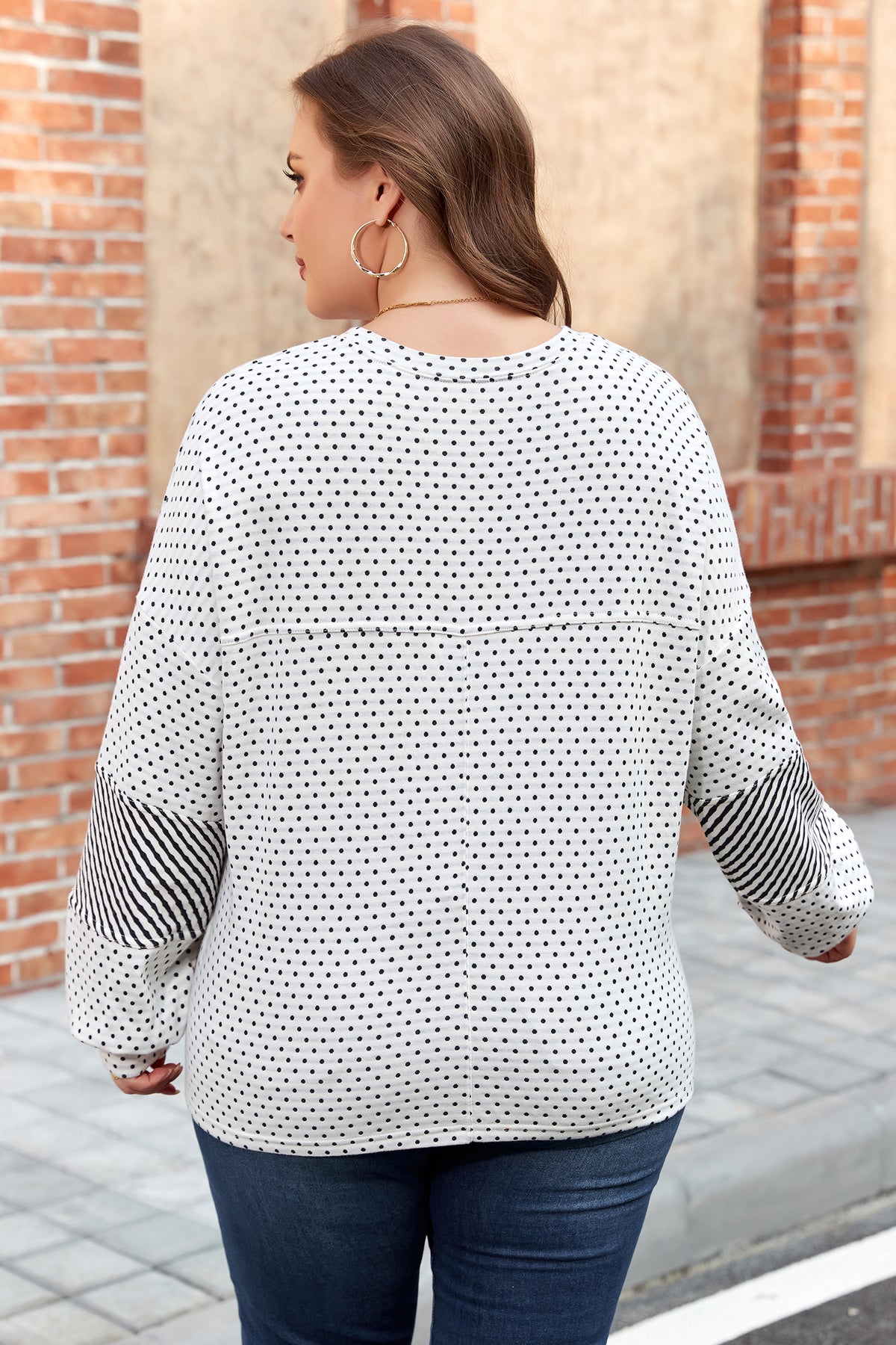 Beige Polka Dot Stripe Henley