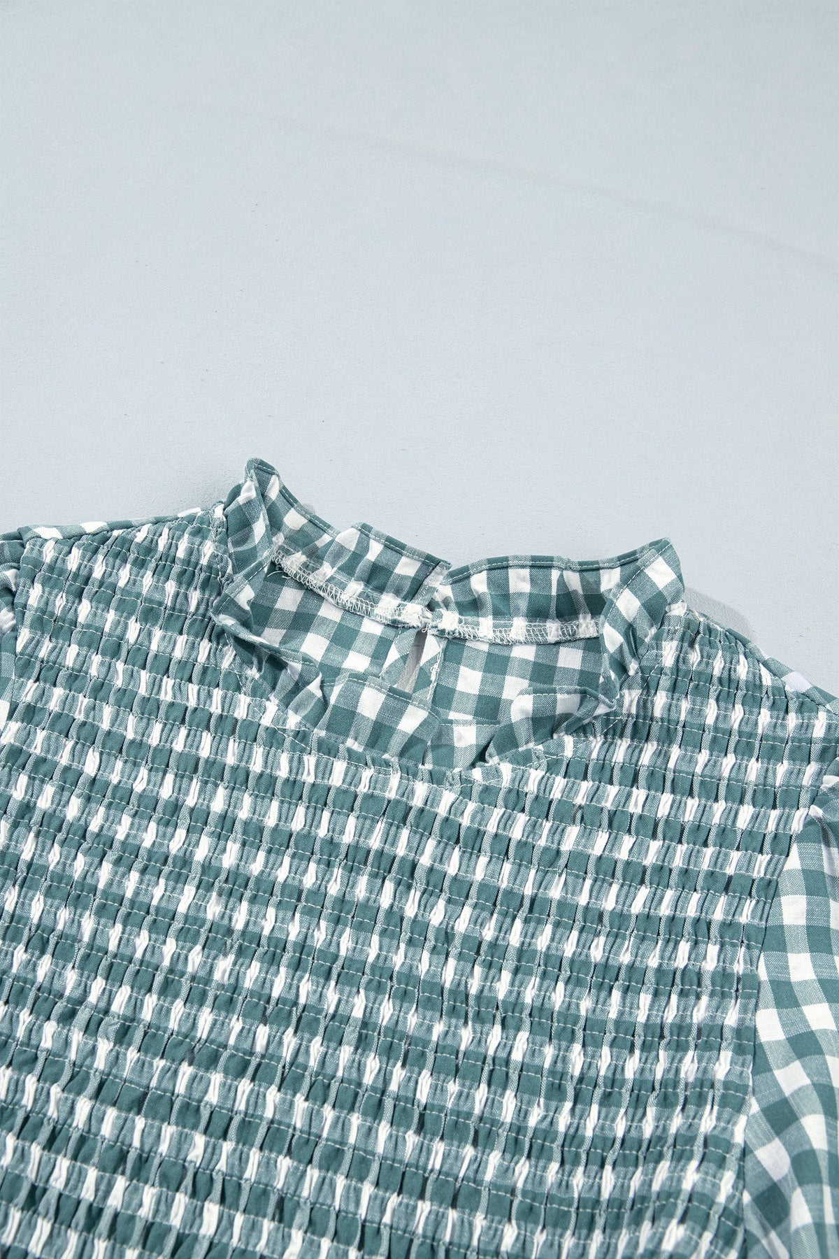 Gingham Shirred Long Sleeve Peplum Top — product image 6