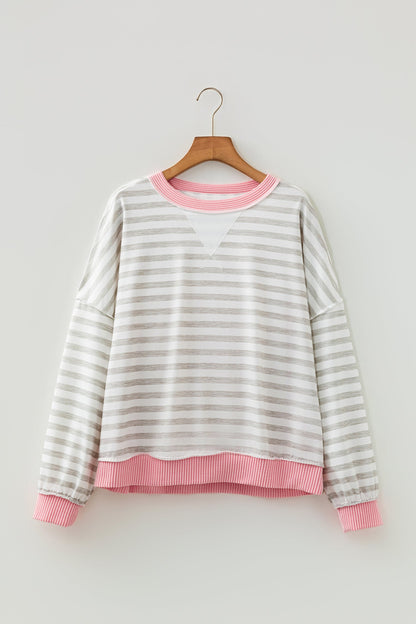 Stripe Corded Knit Patchwork Long Sleeve Top