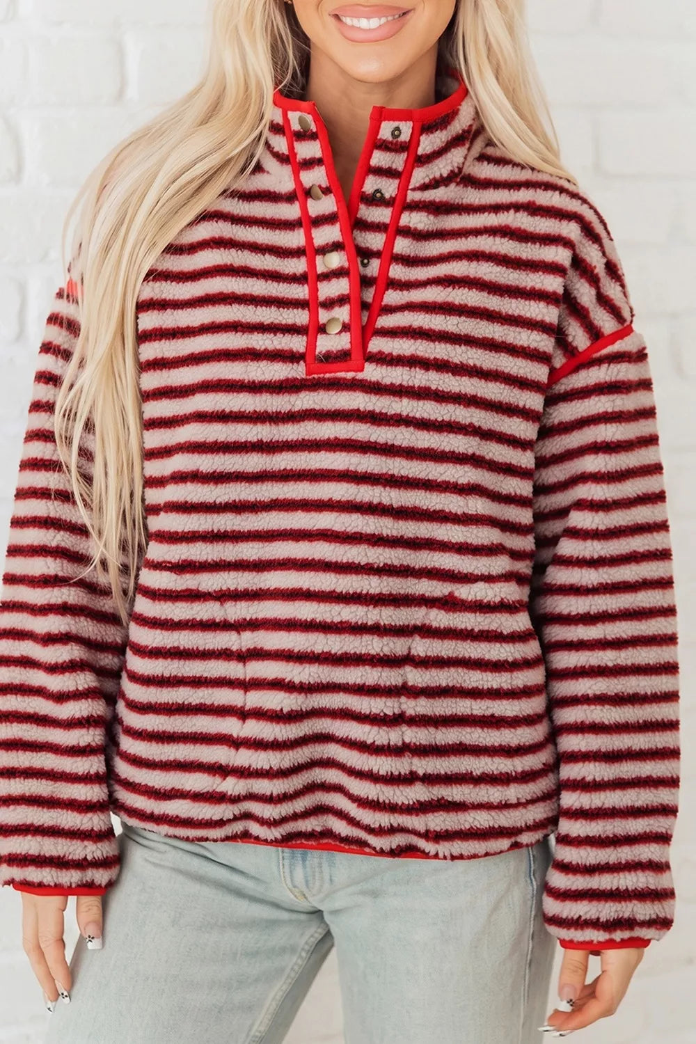 Berry Stripe Fleece Pullover — product view
