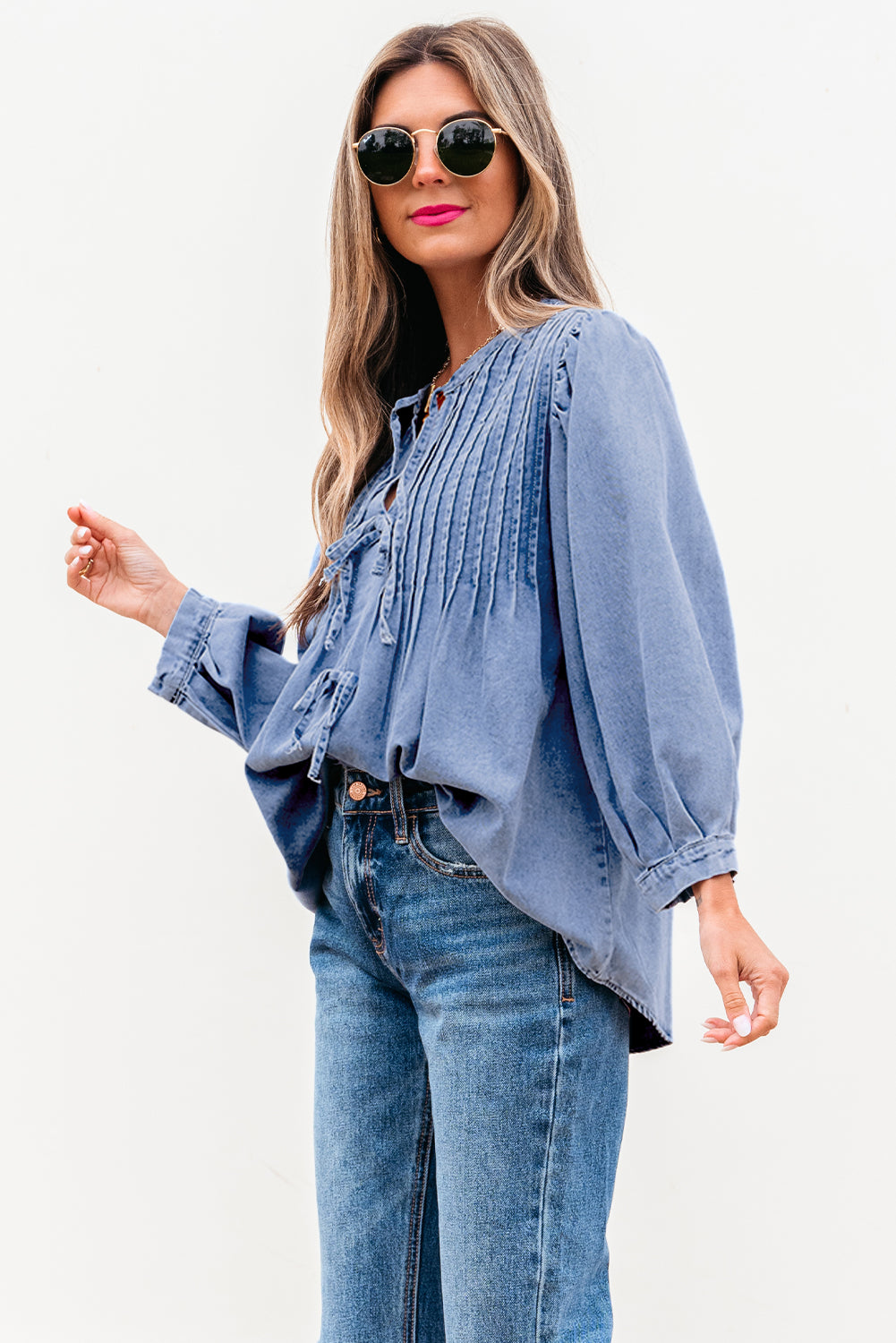 Bluebell Denim Bow Puff Sleeve Top