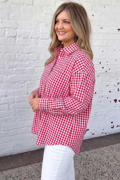 Red Plaid V-Neck Tunic