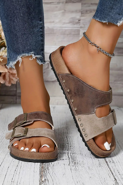 Liberty Flag Buckle Faux Suede Slippers