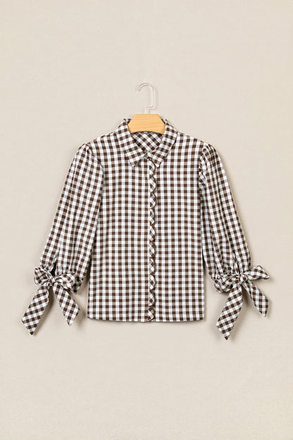 Plaid Tie-Front Button-Up Shirt